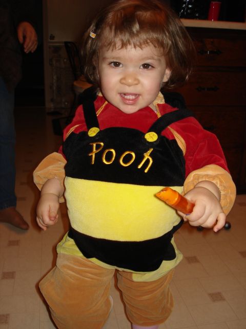 2000 Ford Crown Victoria - A young child dressed as Winnie the Pooh smiles while holding a toy.
