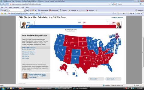 1996 Ford Bronco - Screenshot of the CNN Electoral Map Calculator interface, displaying a map of the United States with states colored red or blue to represen…