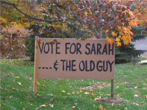 2003 Ford Crown Victoria - A sign with political messaging stands in a grassy yard with autumn leaves on the ground and trees in the background.