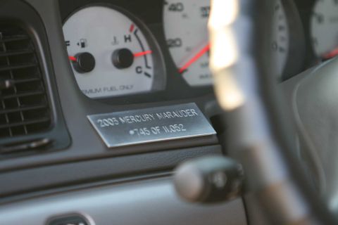 2003 Mercury Marauder - The dashboard plaque confirms this is a 2003 Mercury Marauder, number 745 of 11,052 produced.
