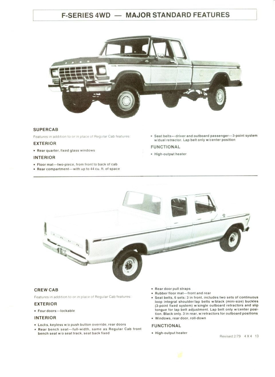 '79 Ford F-Series 4WD SuperCab and Crew Cab standard features brochure page