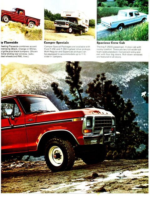 1979 Ford Bronco - This red Ford pickup truck is shown in a mountainous landscape, likely a promotional image.