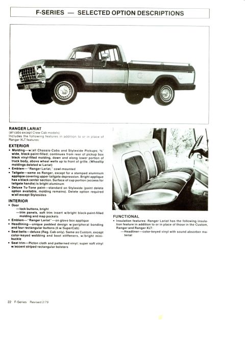1979 Ford Bronco - This document describes options for the Ford F-Series, not specifically a 1979 Bronco.