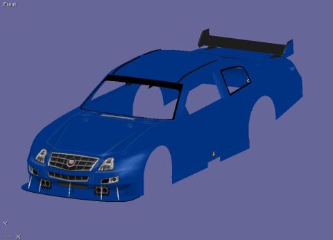 2004 Jeep Wrangler - This is a 3D render of a blue racing car body, possibly a Cadillac, with a large rear spoiler.