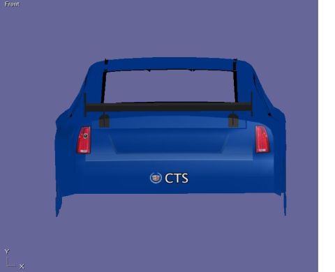 2004 Jeep Wrangler - A digital rendering shows the rear of a blue Cadillac CTS with a spoiler.