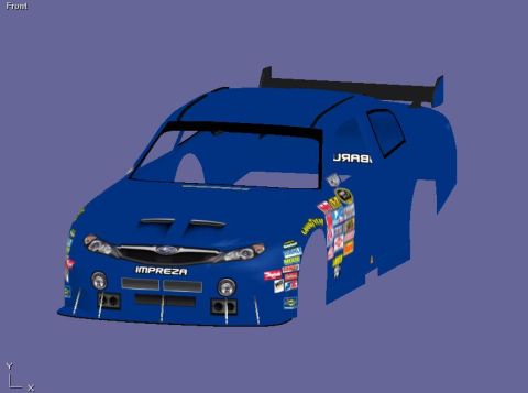 2004 Jeep Wrangler - This is a digital rendering of a blue Subaru Impreza race car with many sponsor decals.