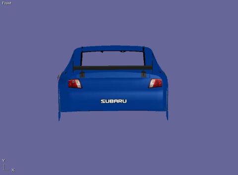 2004 Jeep Wrangler - This is a digital rendering of a blue Subaru sedan, viewed from the rear.