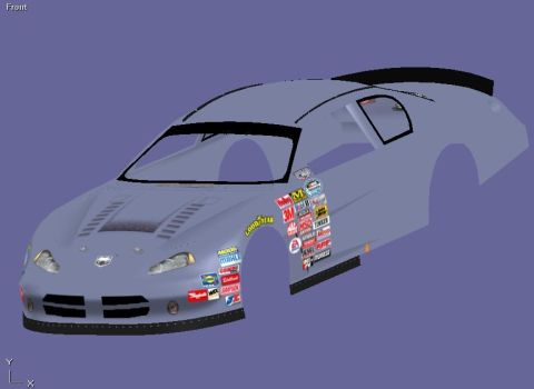 2004 Jeep Wrangler - This is a 3/4 front view of a nascar race car, heavily adorned with sponsor decals on its side.