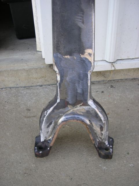 1996 Ford Bronco - Close-up of a driveshaft yoke, showing recent welding and grinding work.
