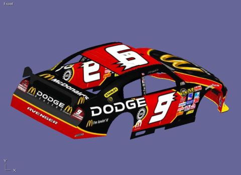 2004 Jeep Wrangler - This is a digital rendering of a Dodge Avenger race car body with various sponsor decals.