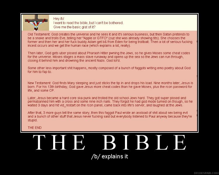 Demotivational meme with a block of text titled THE BIBLE