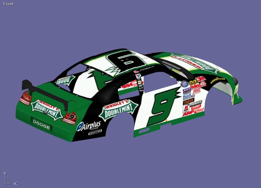 Dodge NASCAR race car body with number 9 and Wrigley's Doublemint livery