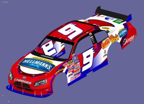2004 Jeep Wrangler - A 3D rendering of a Dodge Charger race car body, number 9, with various sponsor decals.