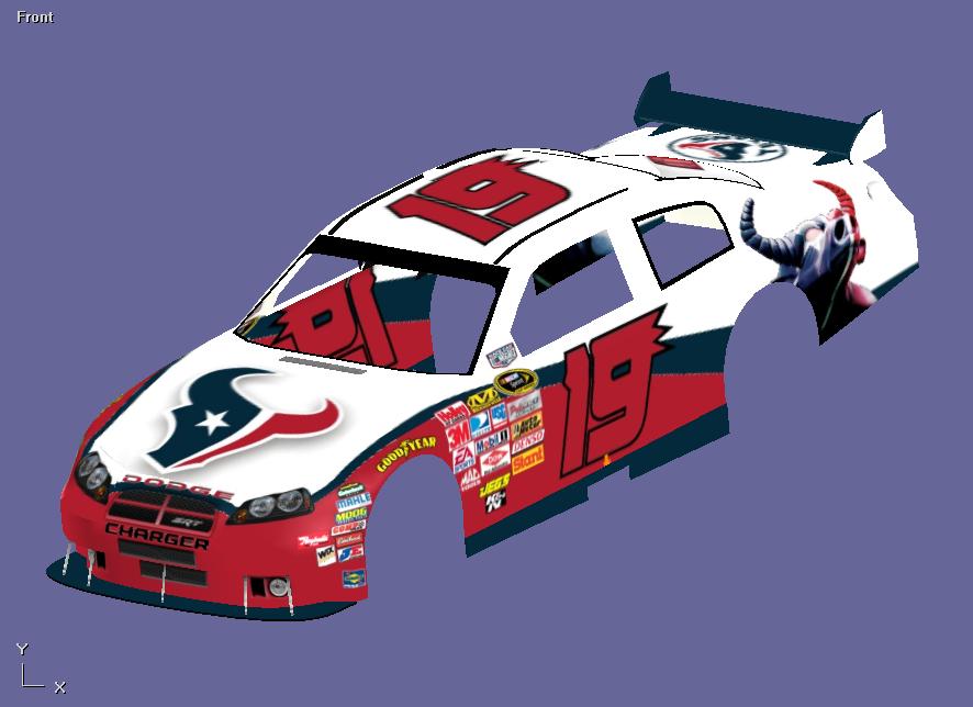 Dodge Charger NASCAR race car body with Houston Texans logo and number 19