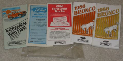 1983 Ford Bronco - SOLD Owner's Manual Set for '86 Bronco Surprisingly good condition; no writing, tears, or stains noted, except the small mark visible on th…