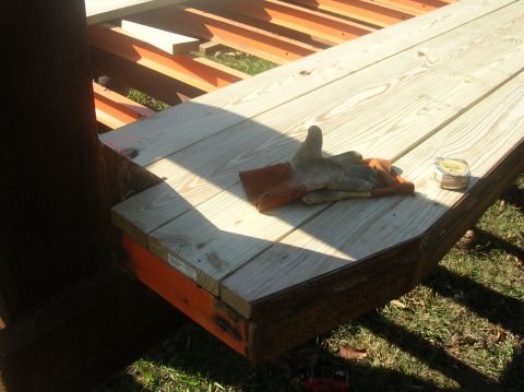 1991 Ford F-150 - Building a new deck on a trailer, with tools laid out on the wood planks.