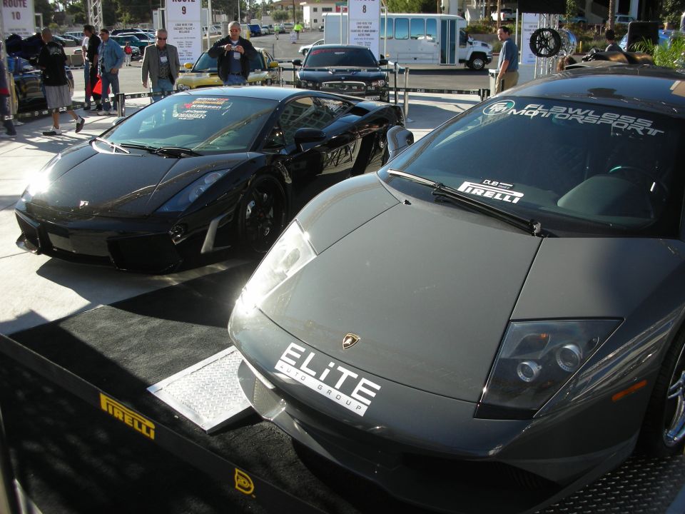 Grey Lamborghini front 3/4 view with Elite Auto Group sticker