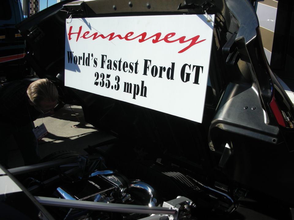 Hennessey sign reading World's Fastest Ford GT 235.3 mph