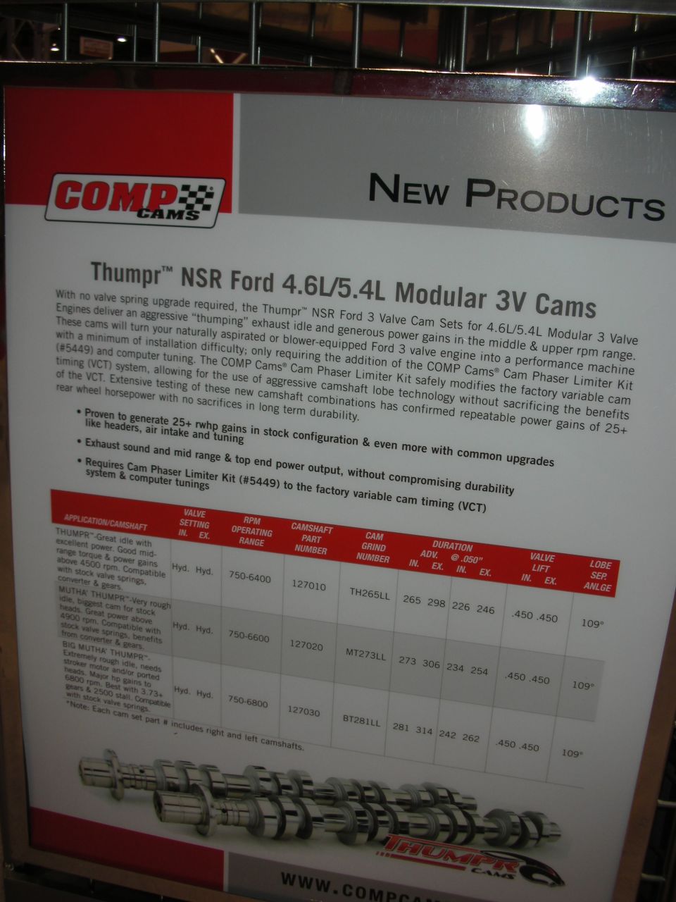 COMP Cams new-products poster for Thumpr NSR Ford modular cams