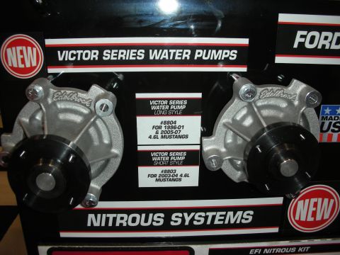 1998 Ford Crown Victoria - Edelbrock Victor Series water pumps for Mustangs and other applications are displayed.