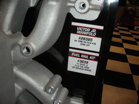 1998 Ford Crown Victoria - Close-up of a Victor Jr. intake manifold and fuel rail kit, compatible with 1996-04 Ford 4.6L SOHC EFI engines.