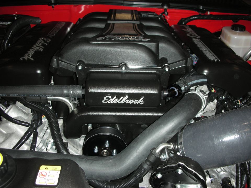 Close-up of Edelbrock supercharger on engine