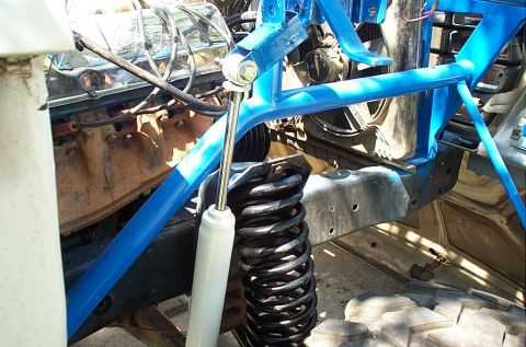 1978 Ford Bronco - Front shocks mounted on. 7 inches up travel and 9 inches of down travel.