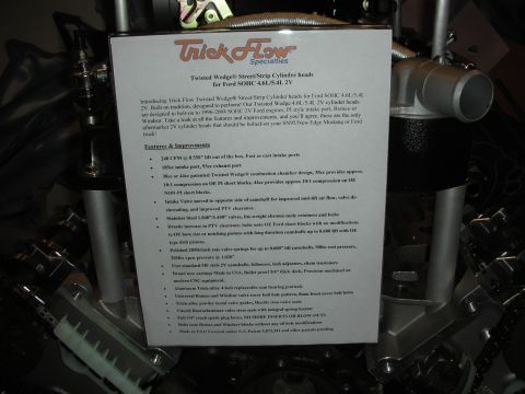 1998 Ford Crown Victoria - Informational sign details Trick Flow Specialties cylinder heads for Ford SOHC 4.6L/5.4L 2V engines.