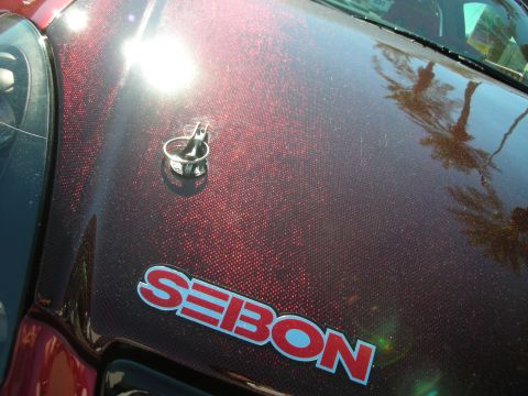 1998 Ford Crown Victoria - Custom car hood with a SEBON sticker and a hood latch.
