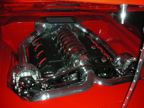 1998 Ford Crown Victoria - Custom engine bay a polished supercharger and extensive chrome plumbing.