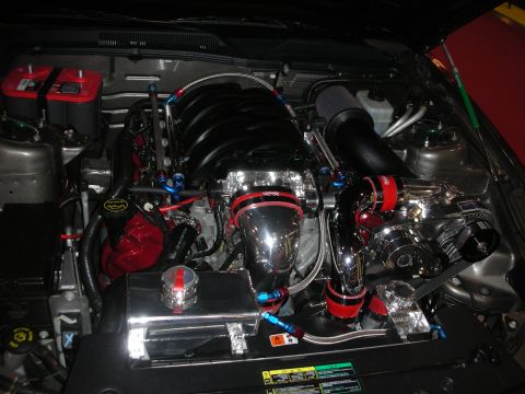 1998 Ford Crown Victoria - Customized engine bay with performance parts and polished components.