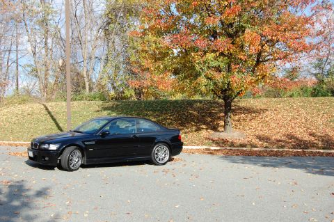 2002 BMW M3 - Black 2002 BMW M3 coupe parked on asphalt during autumn.