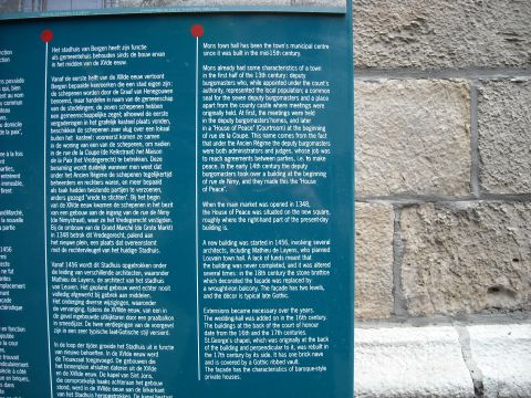 1979 Ford F-150 - A sign displays historical information about buildings in Bergen and Mons, Belgium.