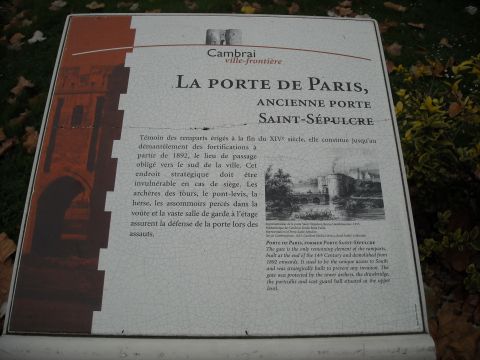 1979 Ford F-150 - Informational sign detailing the history and architecture of La Porte de Paris, also known as Ancienne Porte Saint-Sépulcre in Cambrai, Fra…