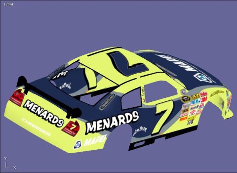 2004 Jeep Wrangler - This is a 3D rendering of a NASCAR race car body, the number 7 and Menards sponsorship graphics.