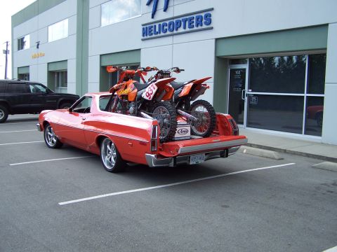 1973 Ford Ranchero - Old School! My 2-smoke KTM's in the back of the Ranchero