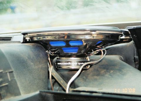 1976 Ford Ranchero - Aftermarket speaker installation visible in dashboard. Text on speaker indicates www.ccaaudio.com.
