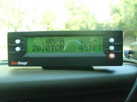 2000 Mercury Grand Marquis - A ScanGauge II device is mounted on a dashboard, displaying various vehicle metrics.