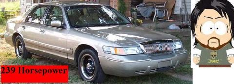 2000 Mercury Grand Marquis - This 2000 Mercury Grand Marquis is shown from a 3/4 front angle, with a red banner indicating '239 Horsepower'.