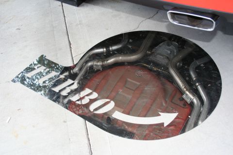 1998 Ford Crown Victoria - Floor graphic indicates 'TURBO' with an arrow pointing to the vehicle's exhaust and fuel tank.