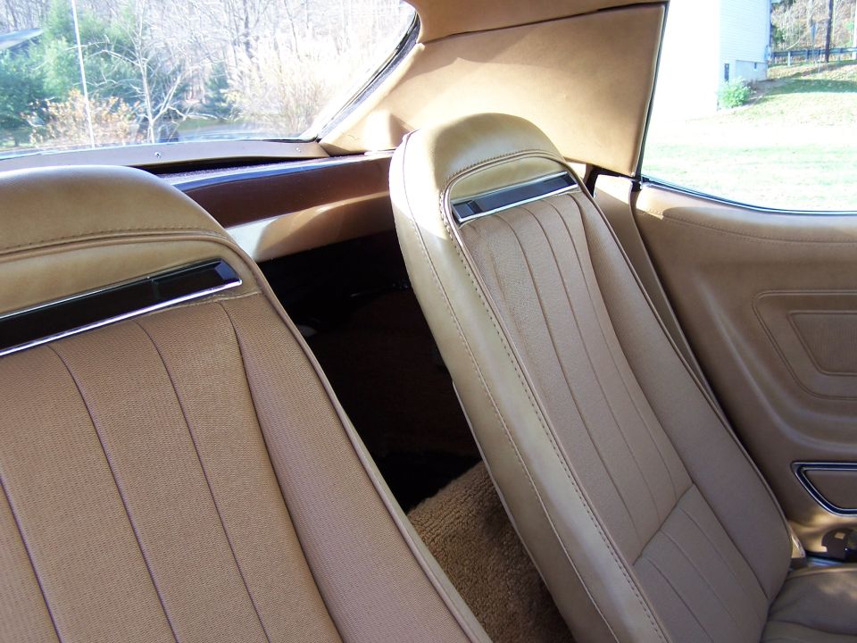 Tan leather bucket seats and interior trim inside a car