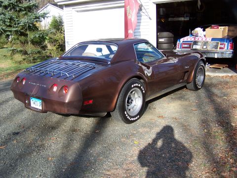 1991 Ford LTD Crown Victoria - A brown Chevrolet Corvette is parked outside a garage, with a second vehicle visible inside the garage.