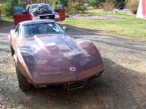 1991 Ford LTD Crown Victoria - A brown Corvette is parked in front of a red Ford F-150 truck.