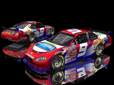 2004 Jeep Wrangler - A pair of Dodge Chargers are rendered in racing trim, various sponsor logos and the number 9.