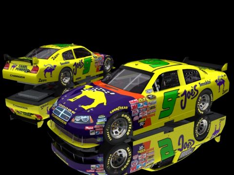 2004 Jeep Wrangler - Two Dodge Charger race cars are shown with various sponsor decals and the number 9 prominently displayed.