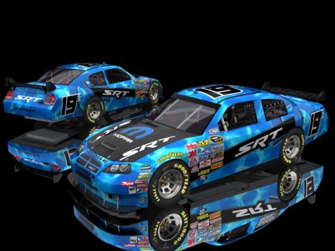 2004 Jeep Wrangler - A blue race car with the number 19 and SRT branding is shown from the front three-quarter view, with another car visible in the background.