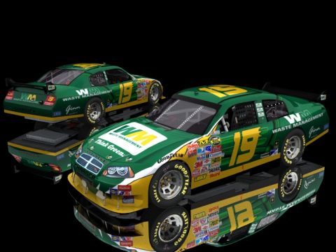 2004 Jeep Wrangler - Two race cars, one in front of the other, are displayed against a black background. Both feature the number 19 and Waste Management brandin…