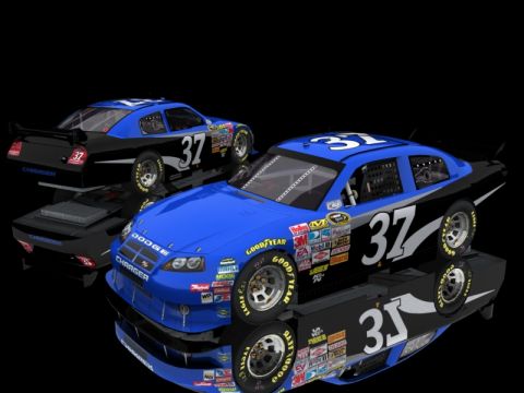 2004 Jeep Wrangler - A pair of Dodge Charger NASCAR race cars are displayed against a black background.