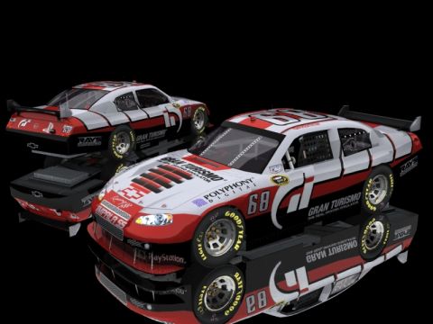 2004 Jeep Wrangler - Rendered race cars with "Gran Turismo" and "Polyphony Digital" branding are displayed against a black background.