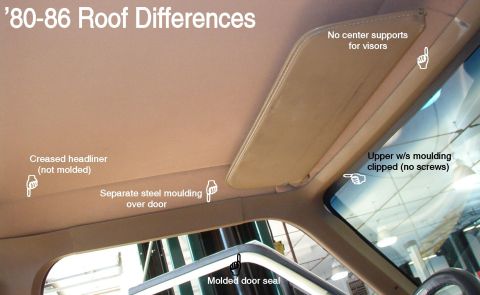 1983 Ford Bronco - '80-86 Roof Differences Note that this truck also has the later-style windshield with the blackout ring. All-clear replacement windshields…
